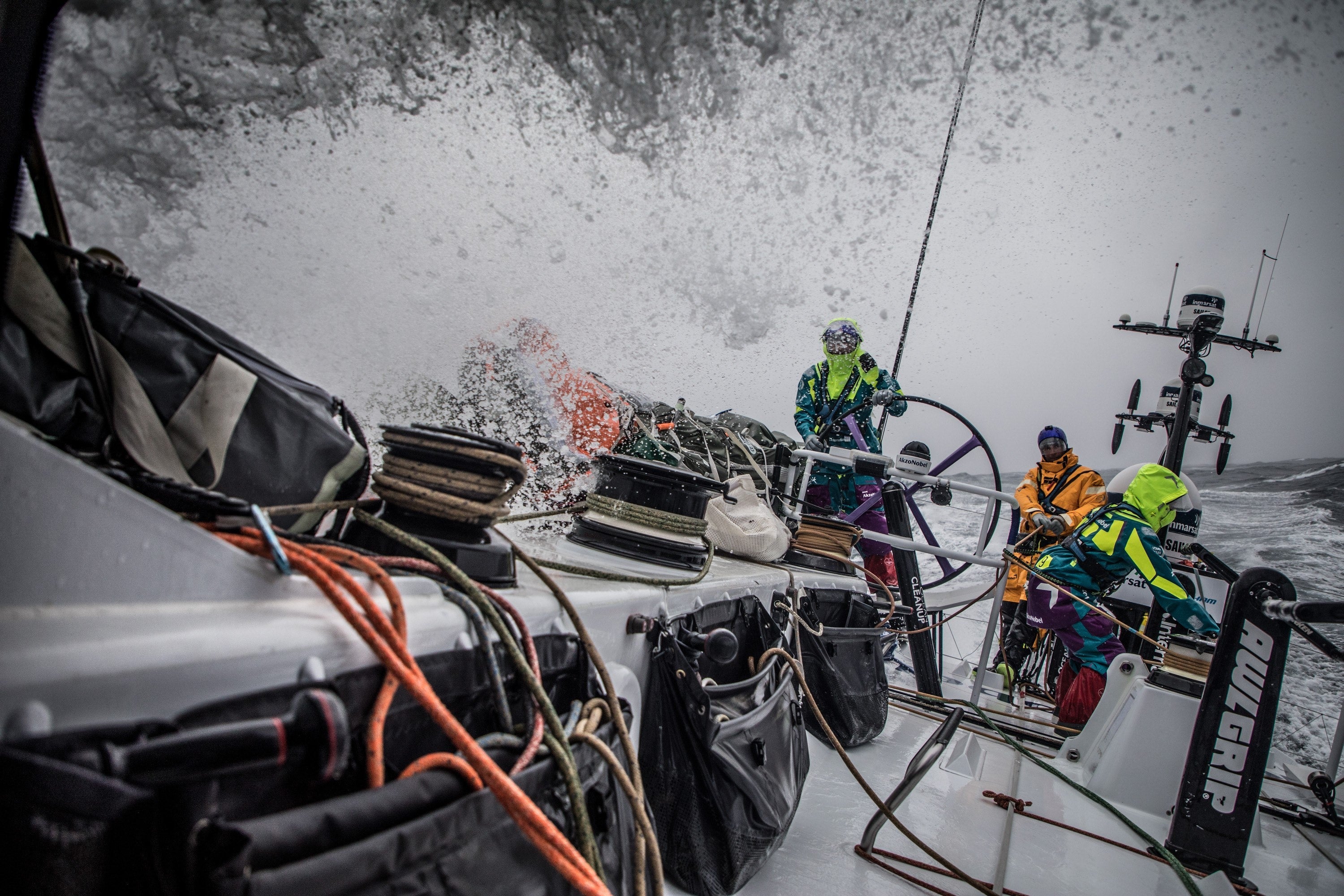 crew bracing during extreme weather