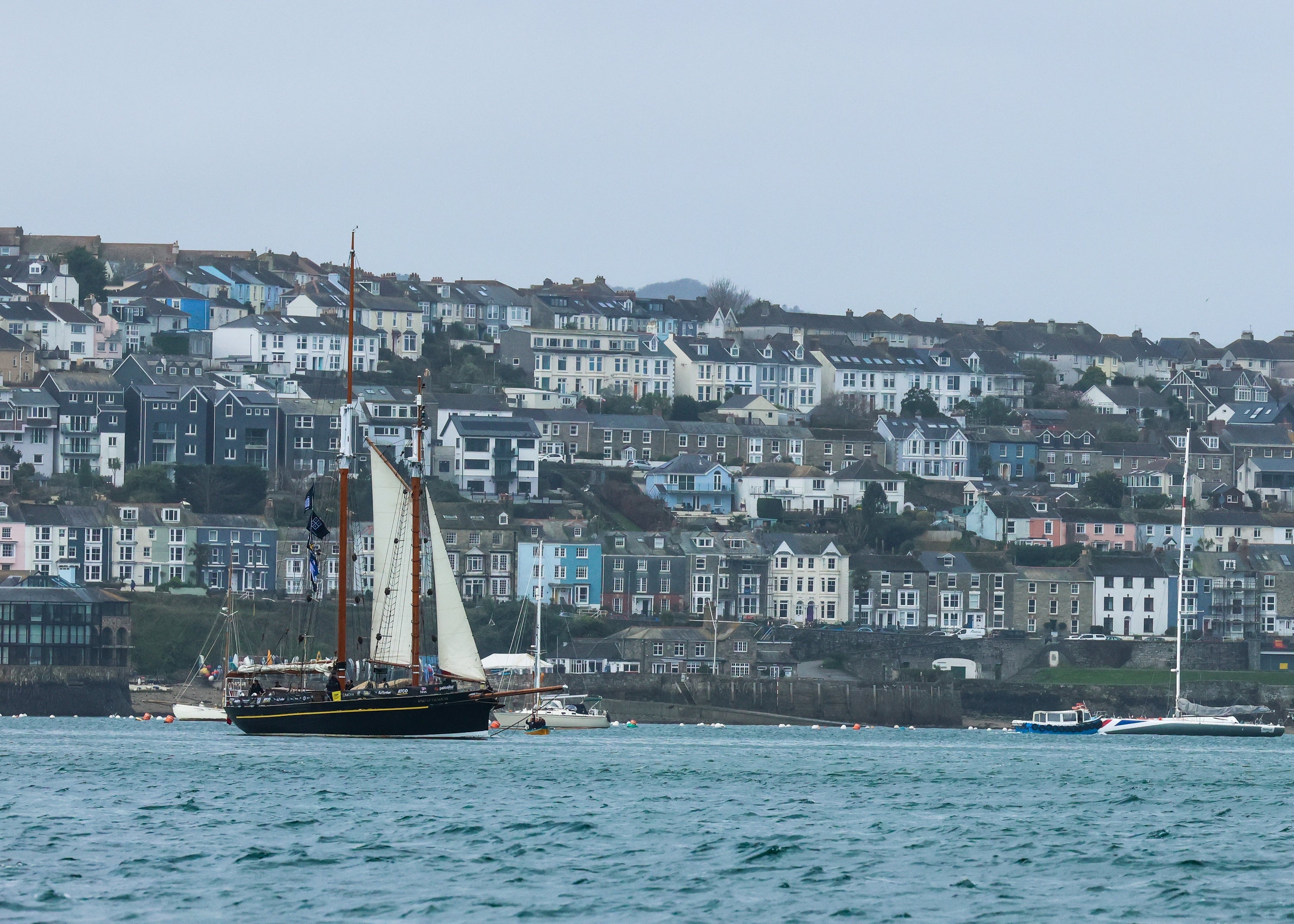 Sailing vessel Pellew on its departure from Weymouth as part of a 12-week journey around the UK to support recovery for veterans